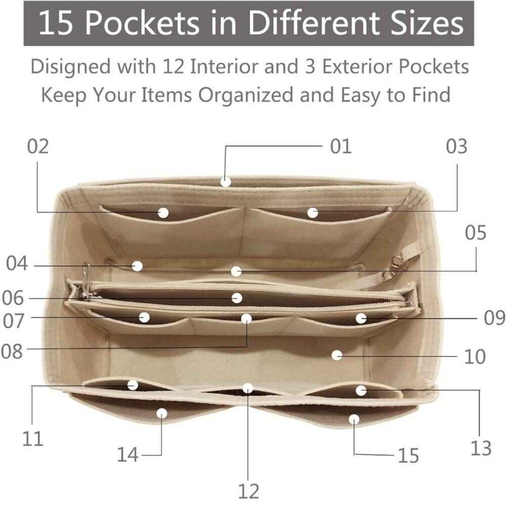 NWT Beige Felt Purse Organizer Insert – Large Size - Picture 5 of 6